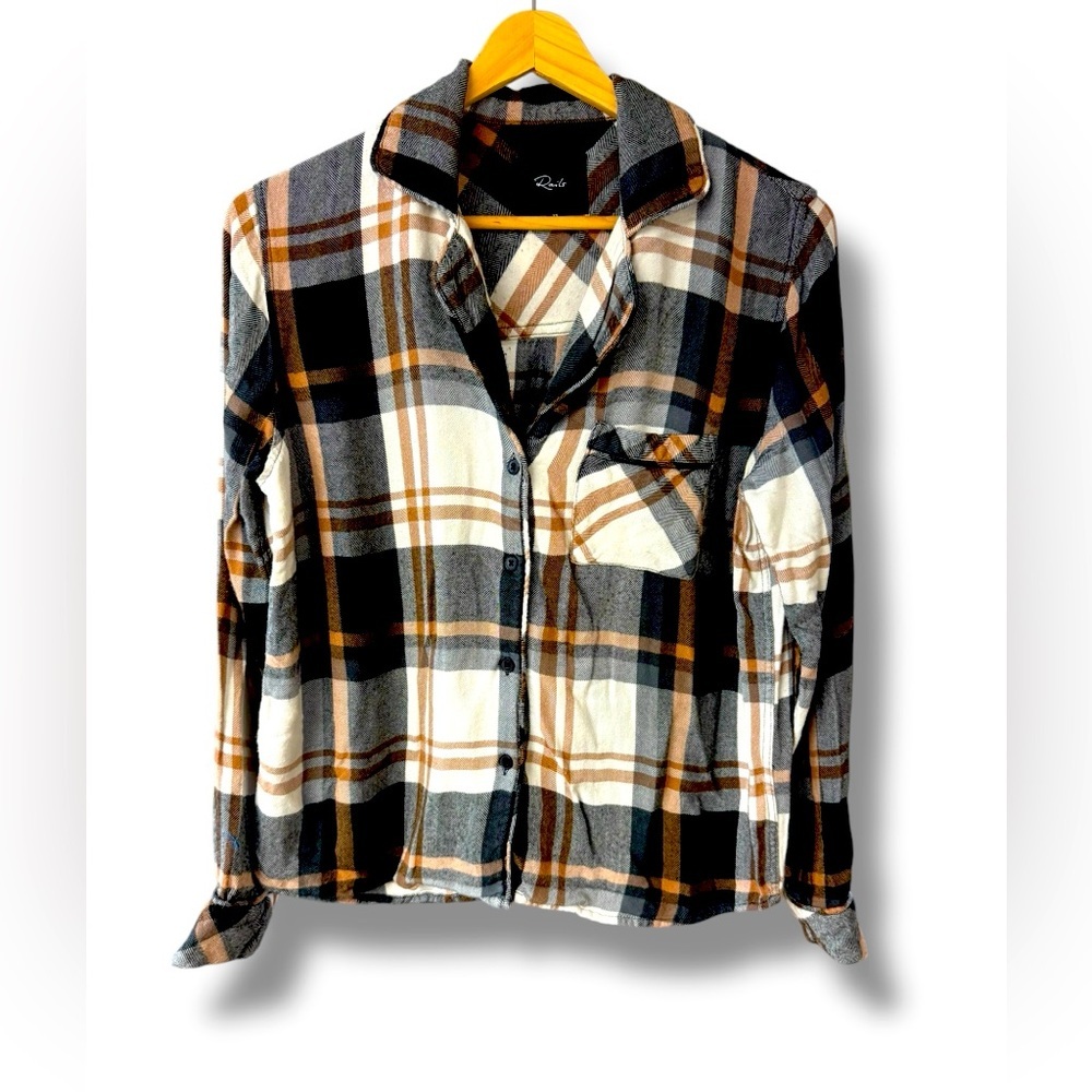 RAILS Clara checked flannel pajama top Size XS in Ivory Black‎ Camel